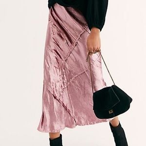 Free People Crushed Velvet Pink Midi Skirt